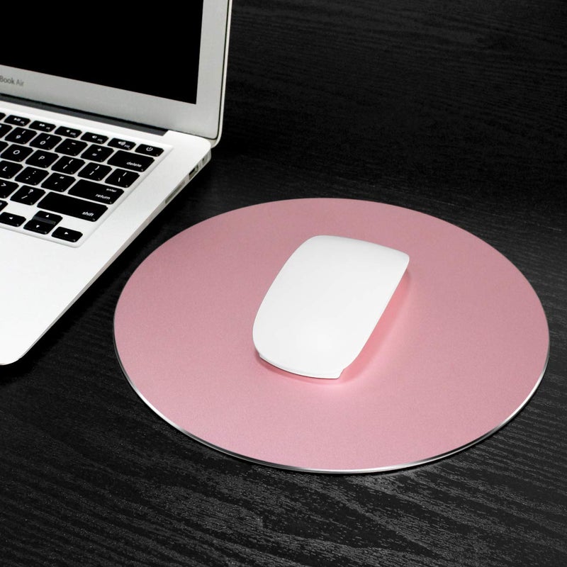 ProElife Metal Mouse Pad Mat 8.66-inch Mousepad with Non-Slip Base (Round, Rose Gold) - Image 2